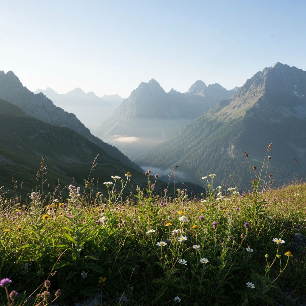 Alpine mountain landscape with wild herbs